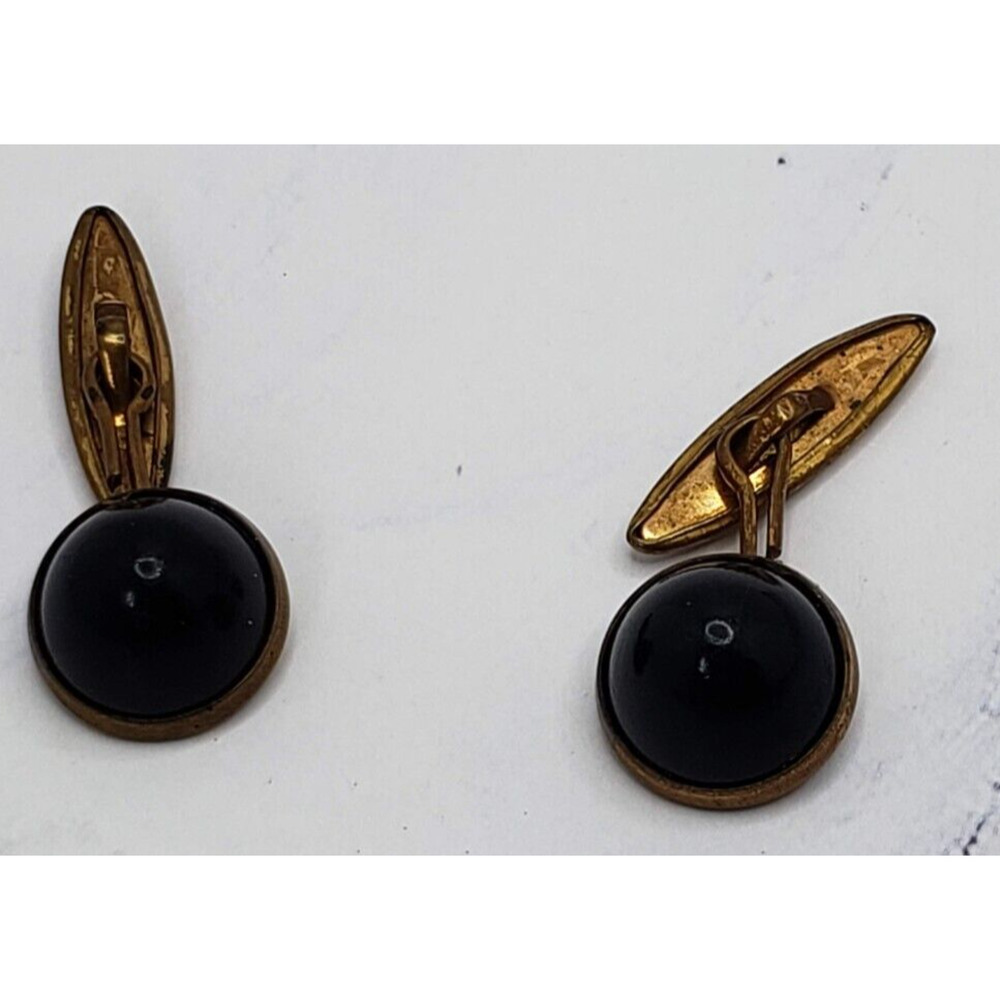 Vintage Brass Tone with Black Stone Slant Arm Cufflinks